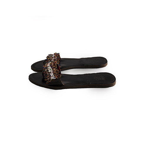 Leather Sandals Laced With Stone Beads"